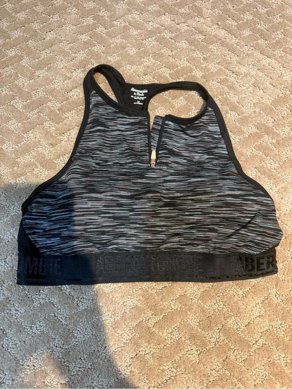 Abercrombie & Fitch Black Space-Dye High-Neck Zip-Front Sports Bra